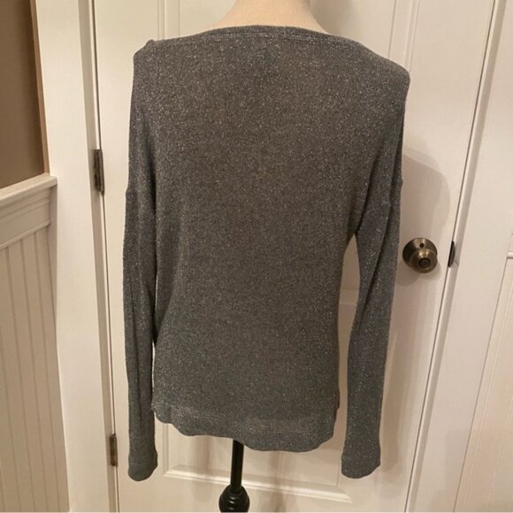 C&C CALIFORNIA TOP LONG SLEEVE TEE SILVER METALLIC BOAT NECK BATEAU SIZE S - Picture 8 of 10